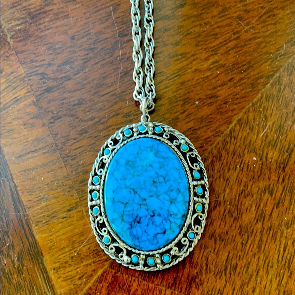 Boho Sterling Silver Turquoise  Stone Necklace.